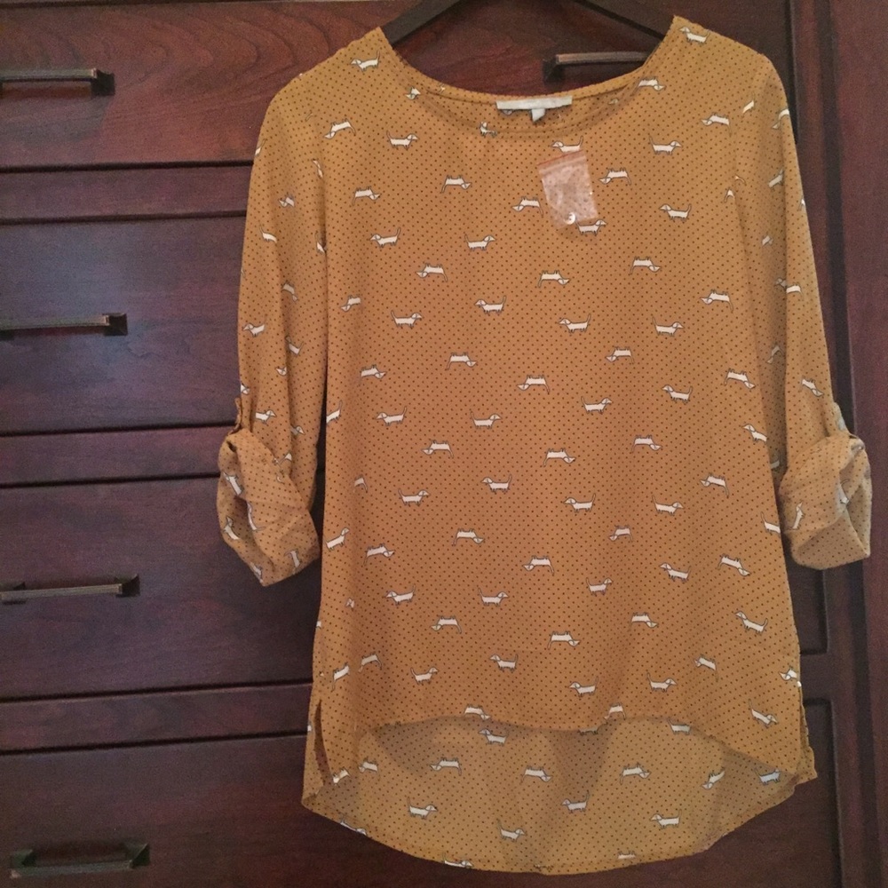 Dachshund printed mustard yellow blouse